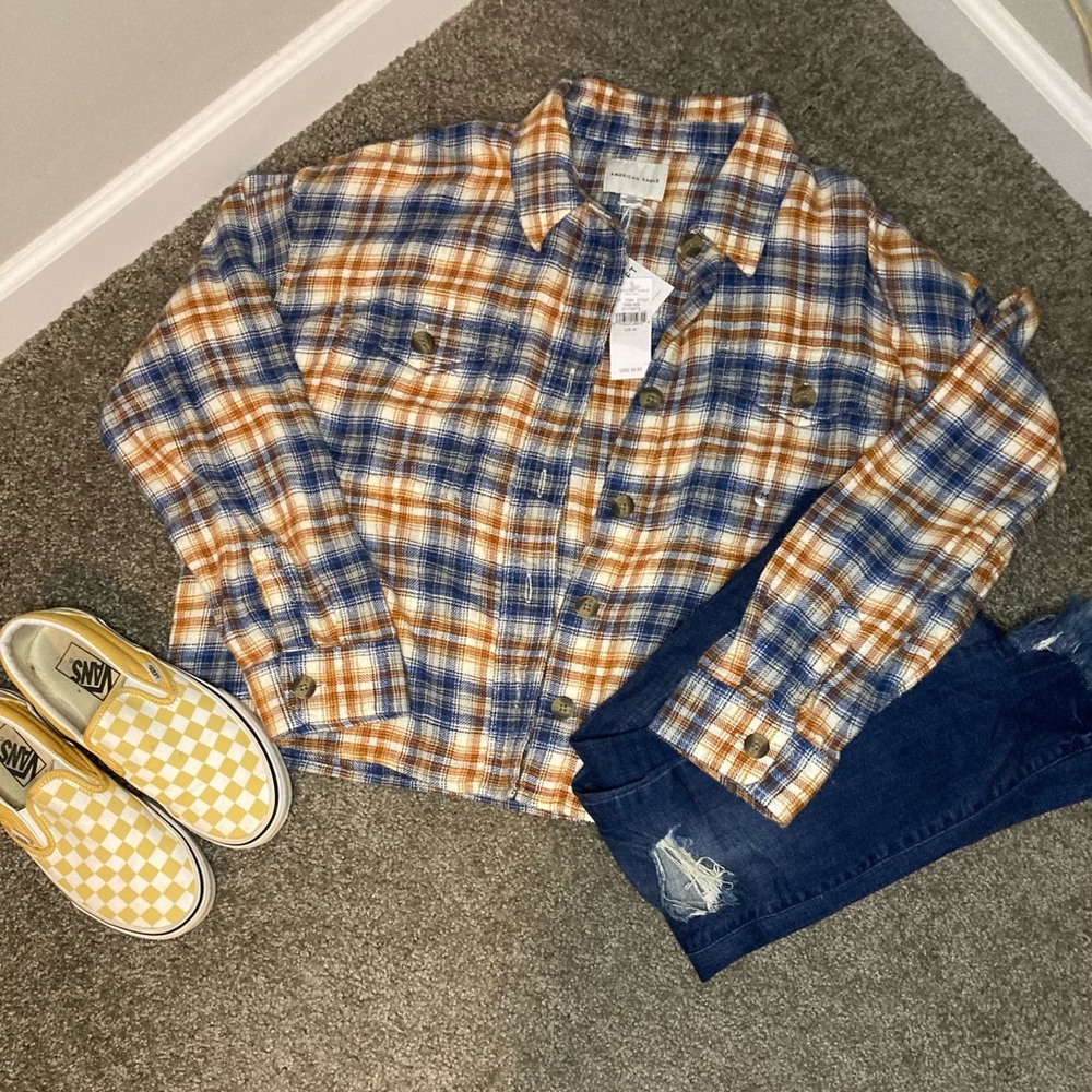 BNWT American Eagle Flannel Cropped Sweater